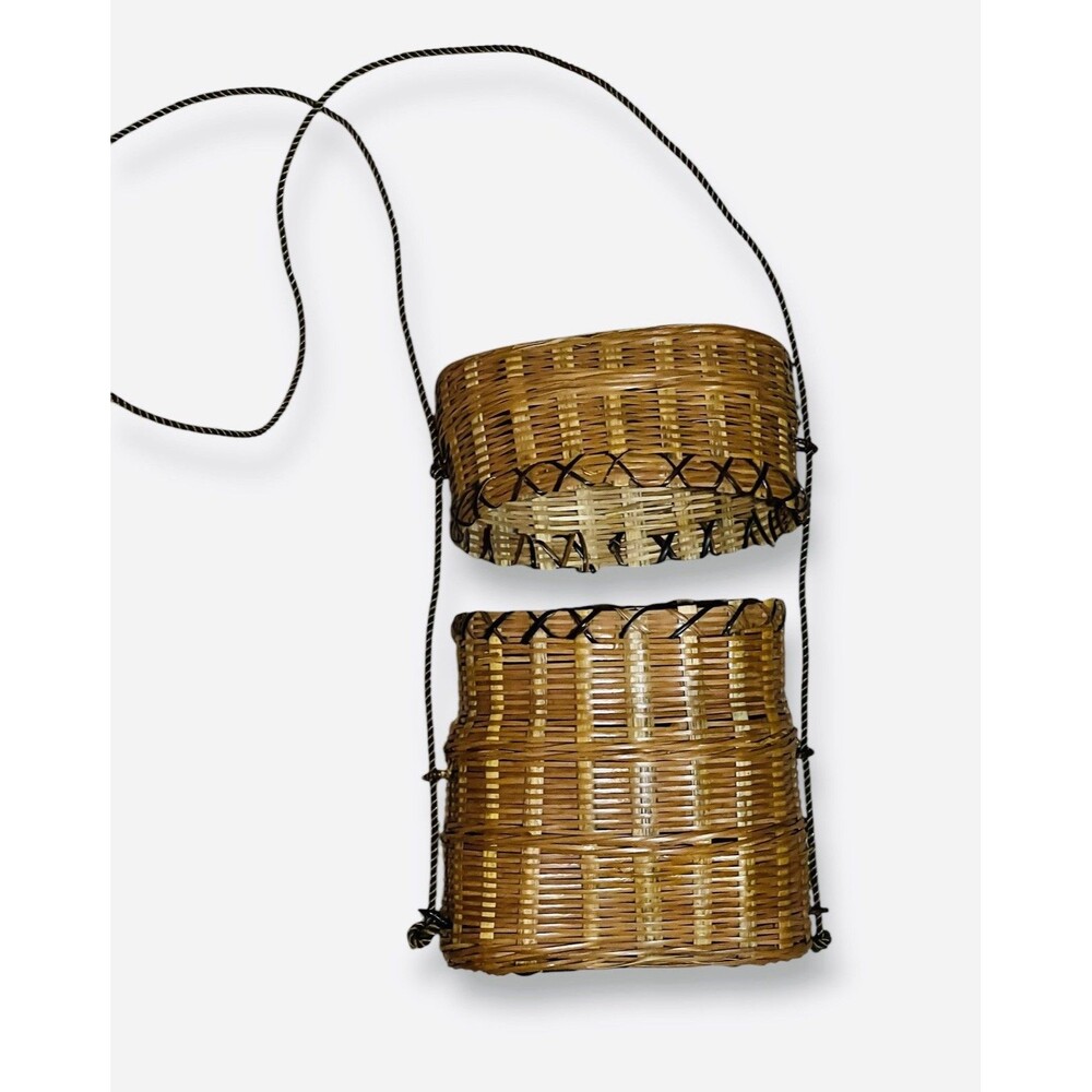 Woven Wicker Shoulder Bag Field Basket Purse Oval Shape With Rope Strap